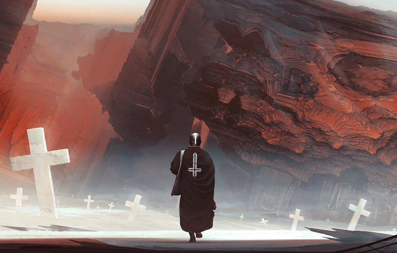 Photo wallpaper rocks, people, cross, art, cemetery, journey