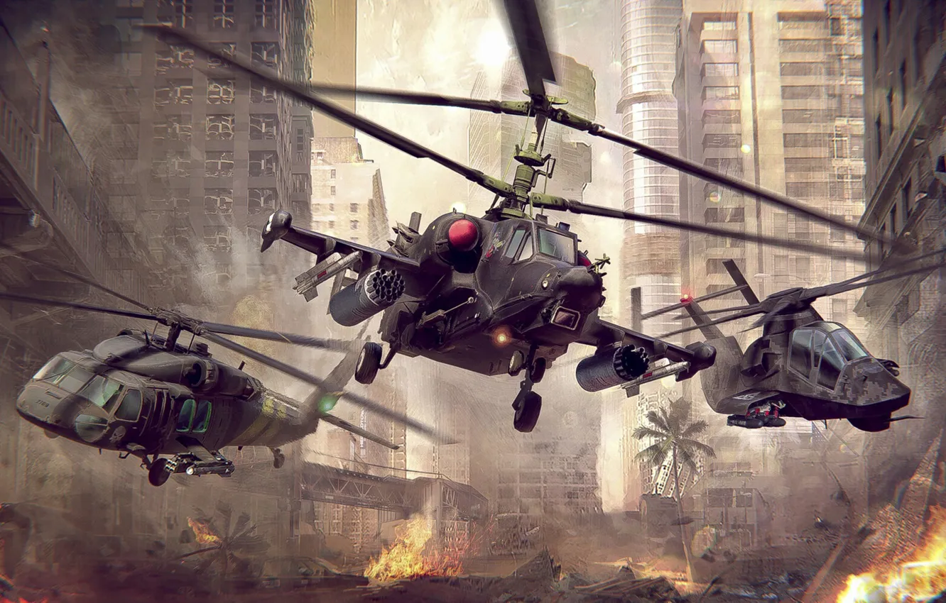 Photo wallpaper The game, War, Helicopter, USA, USA, Russia, Art, Russia