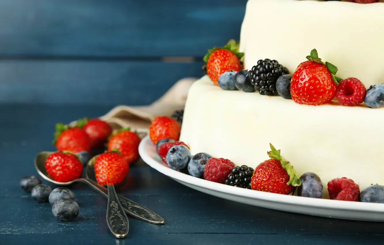 Photo wallpaper raspberry, food, strawberry, cake, cake, fruit, cake, cream