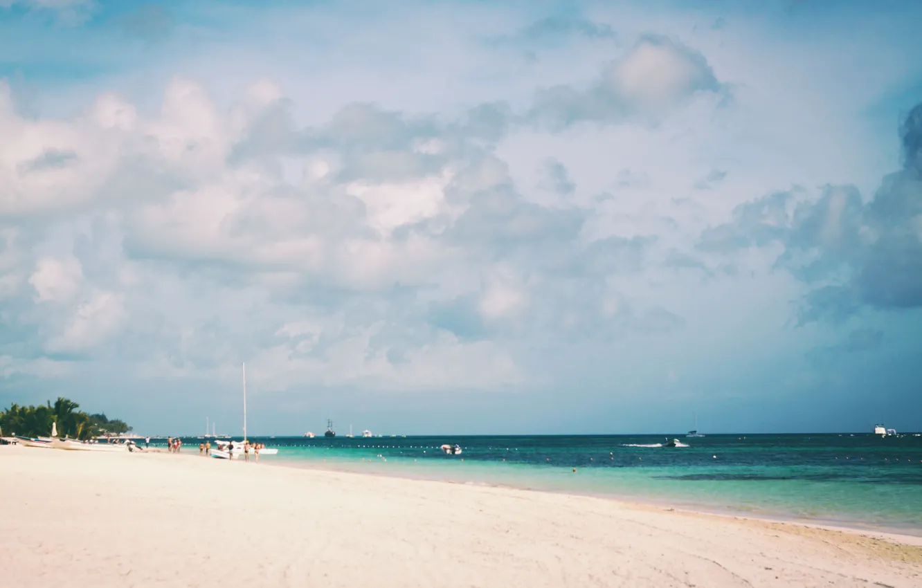 Photo wallpaper sand, sea, beach, the sky, clouds, the ocean, the Atlantic ocean, Dominican Republic