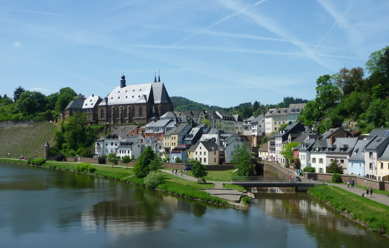 Photo wallpaper the city, home, Germany, water channel, Saarburg