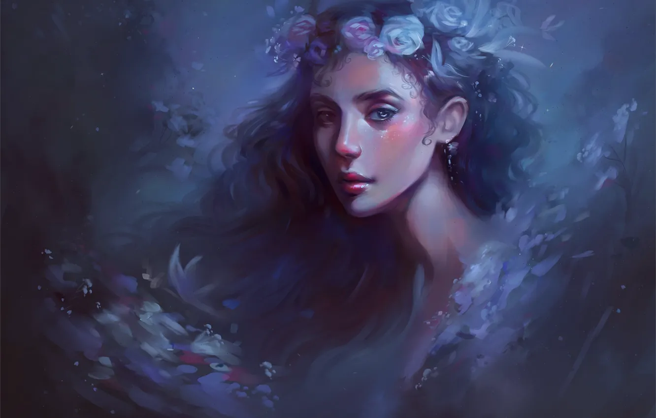 Photo wallpaper flowers, figure, wreath, indicreates