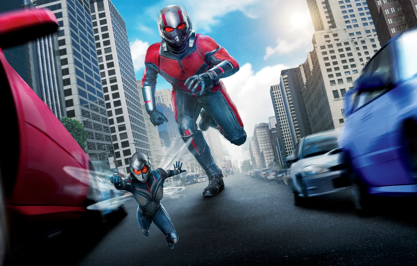 Photo wallpaper superhero, poster, road, the city, Scott Lang, Ant-Man, Ant-Man and the Wasp, Ant-man and Wasp