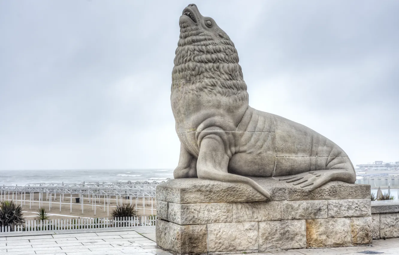 Photo wallpaper statue, sea lion, Mar del Plata