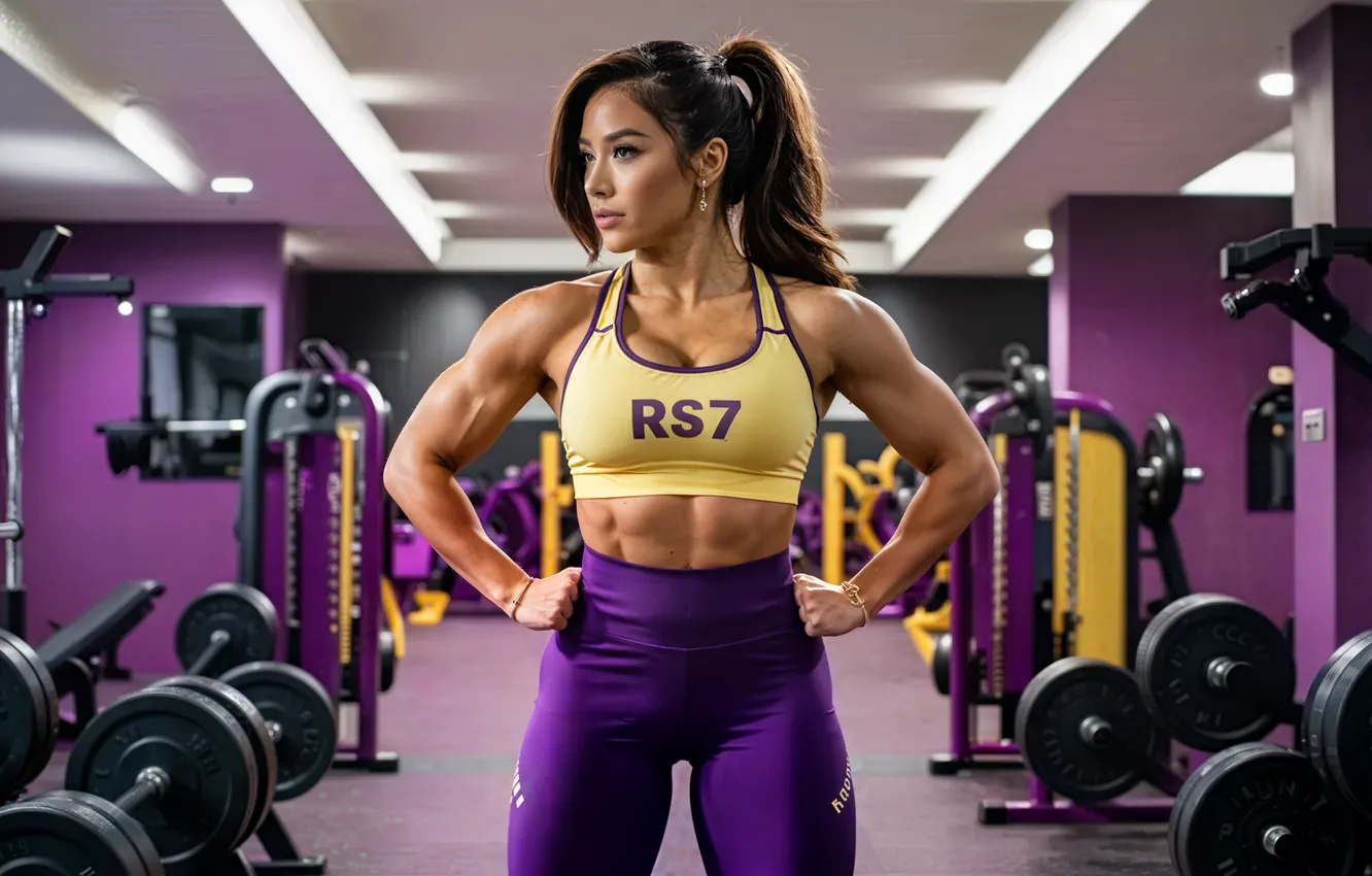 Photo wallpaper ponytail, prettty girl, workout woman, fitness babe