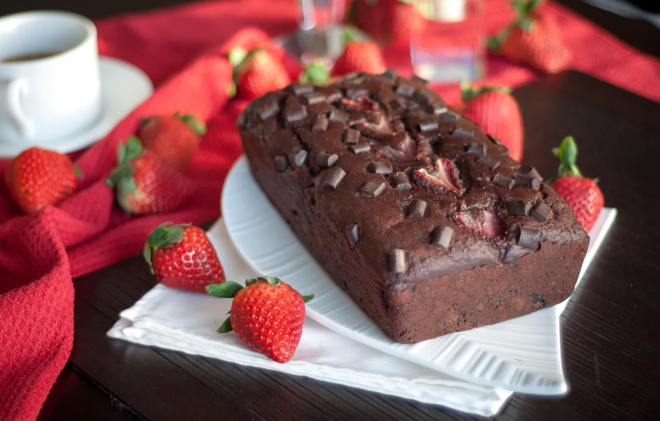 Photo wallpaper chocolate, strawberry, pie, cake, dessert