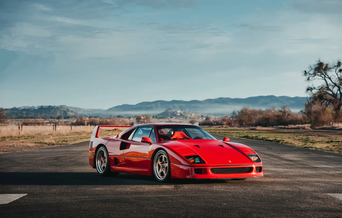 Photo wallpaper Red, F40, Mountains, Road