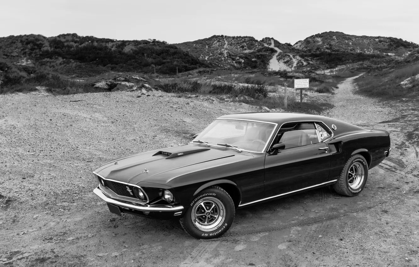 Photo wallpaper Mustang, Ford, classic, black and white
