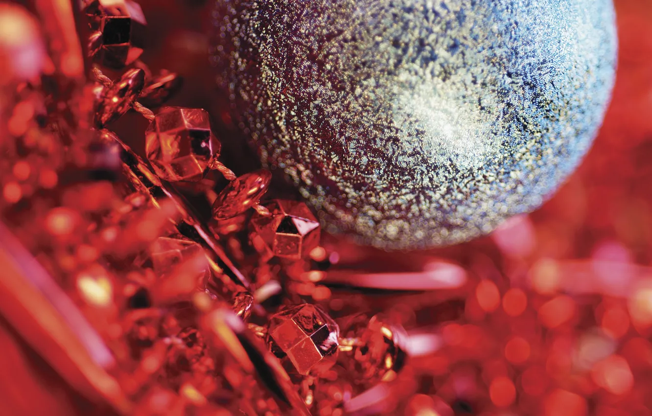Photo wallpaper decoration, red, holiday, blue, Shine, new year, ball, beads
