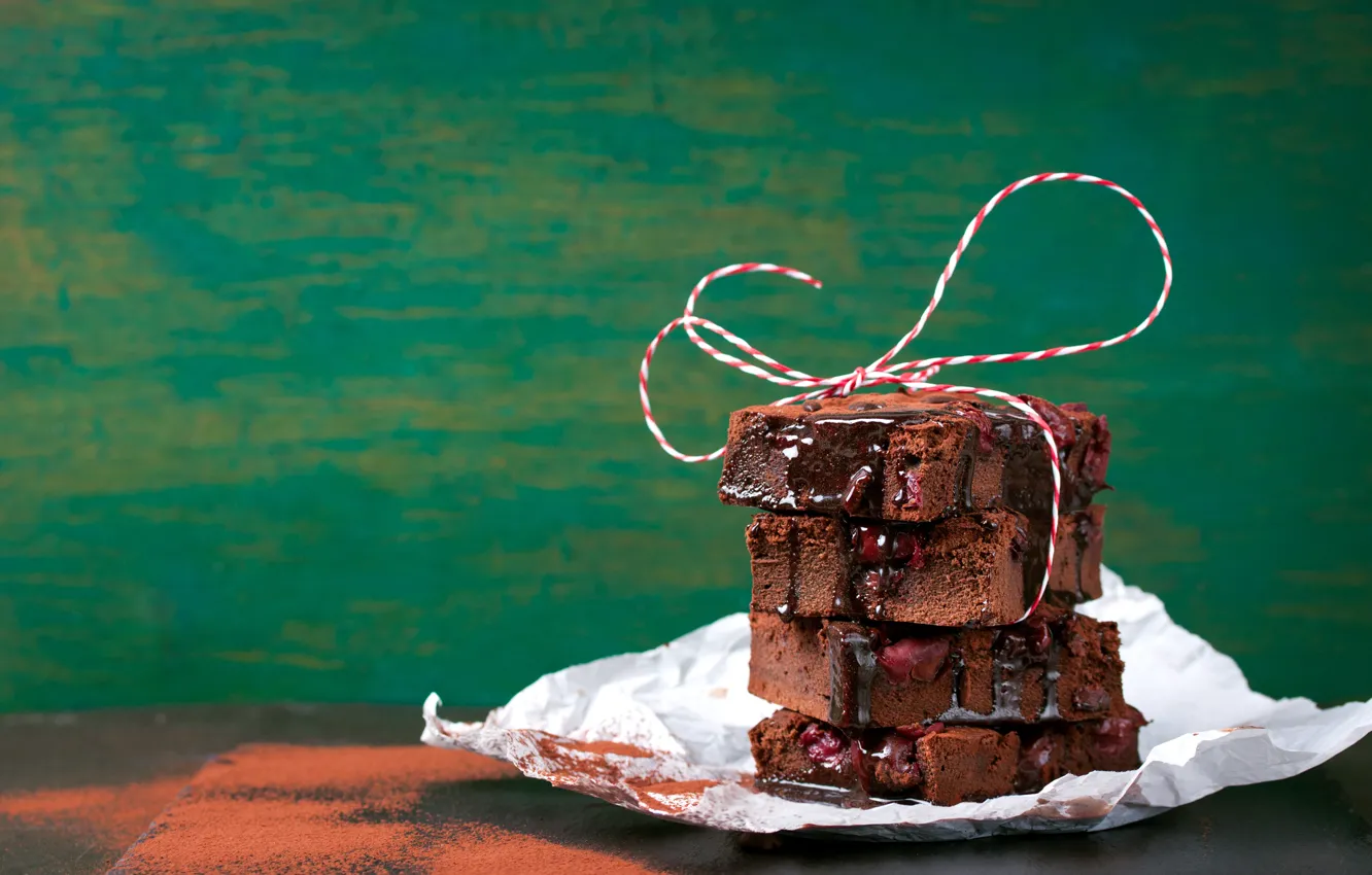 Photo wallpaper cherry, chocolate, cake, cake, sweet, biscuit, chocolate glaze, Valeria Maksakova