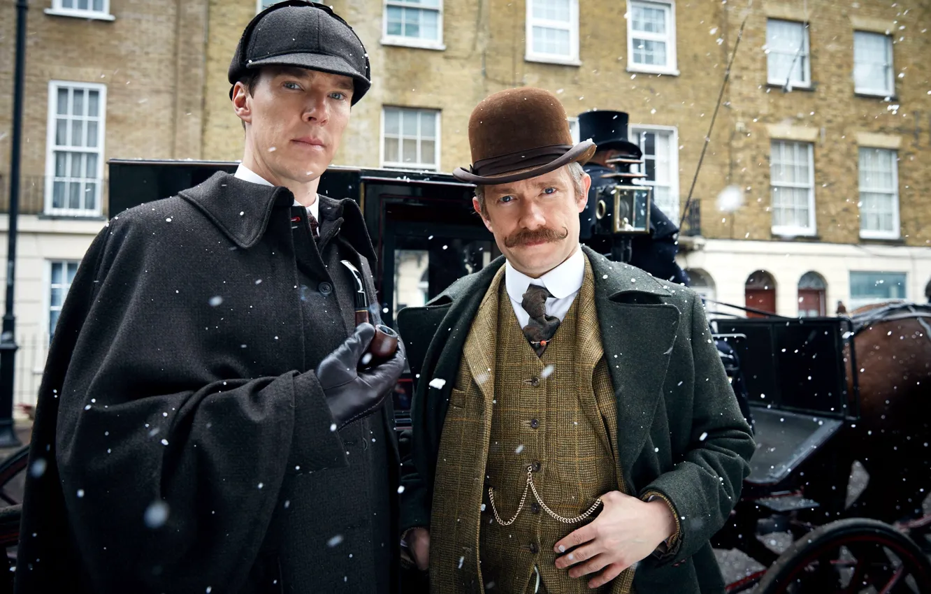 Photo wallpaper snow, Sherlock Holmes, Martin Freeman, Benedict Cumberbatch, Sherlock, Sherlock BBC, Sherlock Holmes, John Watson
