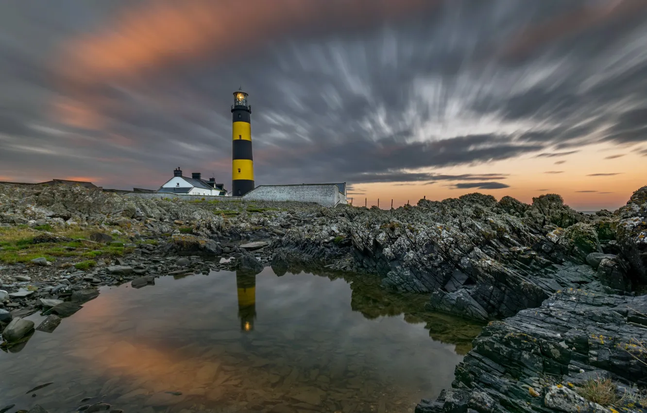Wallpaper sunset, shore, St. John's Point Lighthouse for mobile and ...