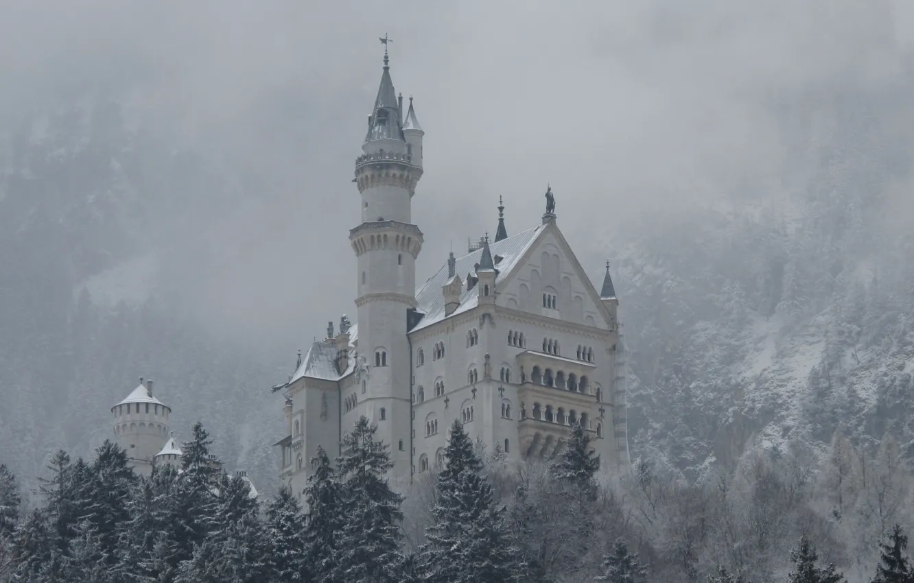 Photo wallpaper winter, snow, mountains, castle