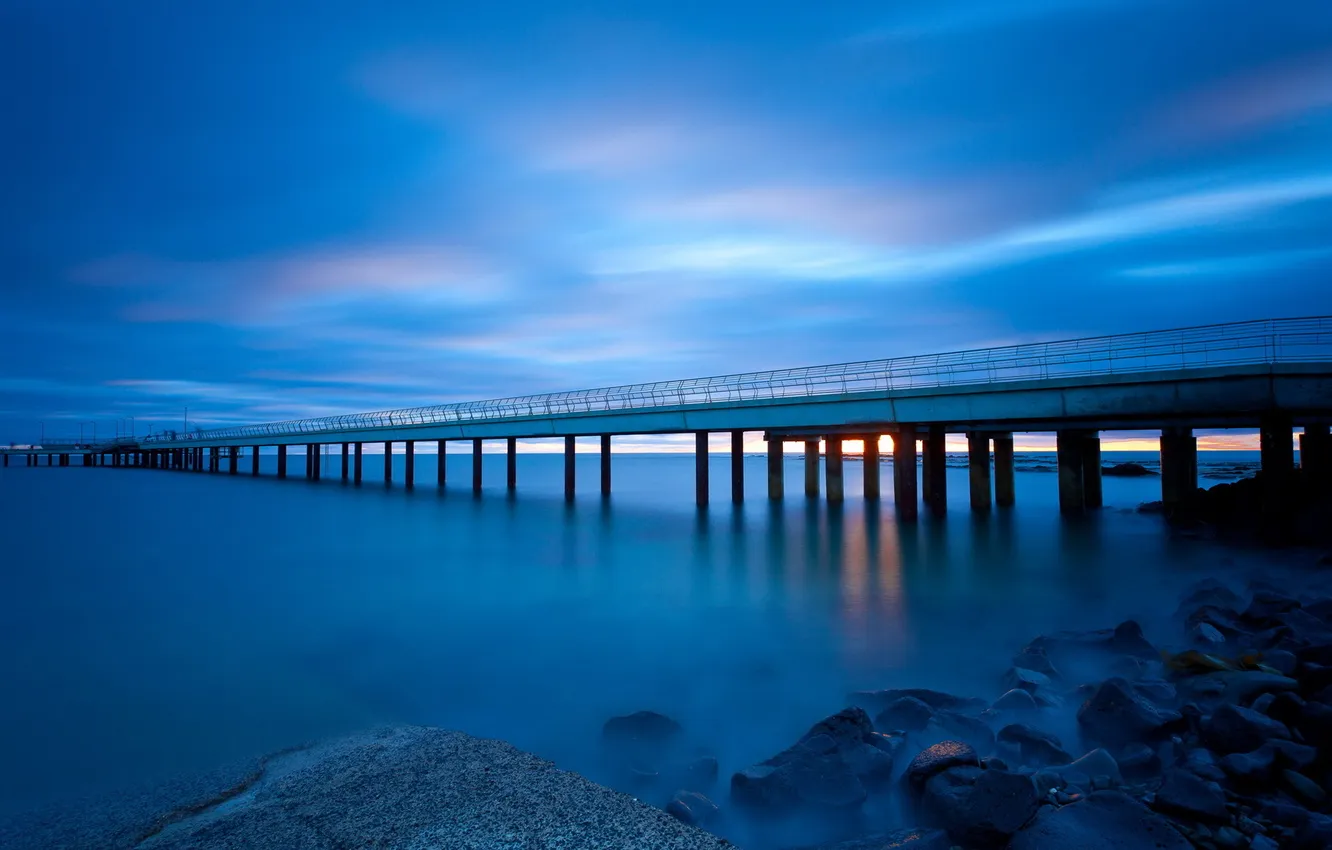 Photo wallpaper sea, night, bridge