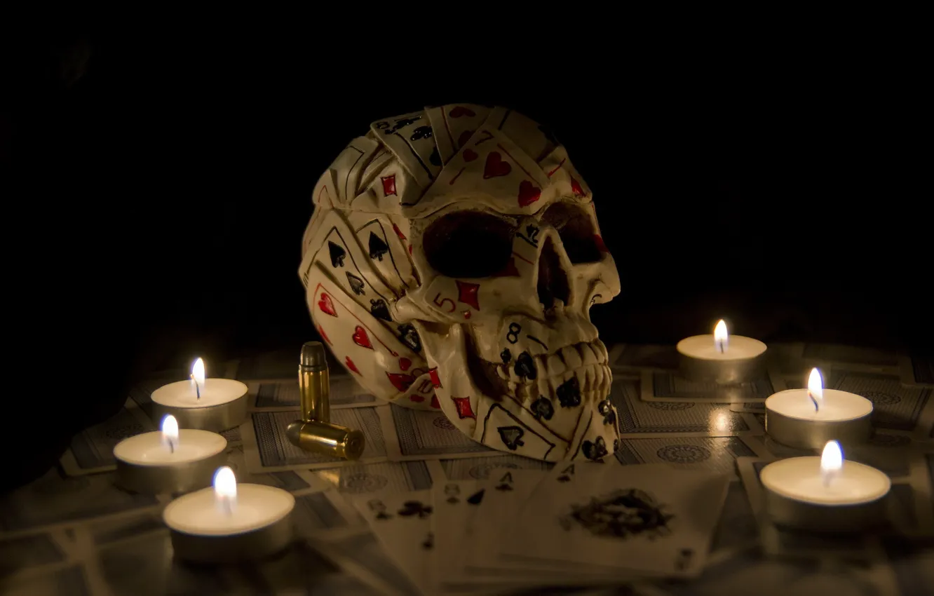 Photo wallpaper skull, candles, cartridges