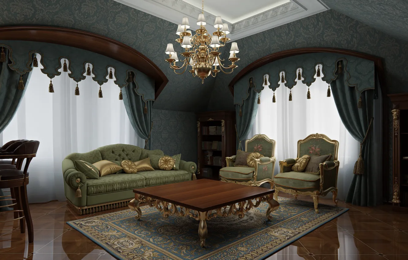 Photo wallpaper furniture, interior, the room, Classical Interior, mansarda