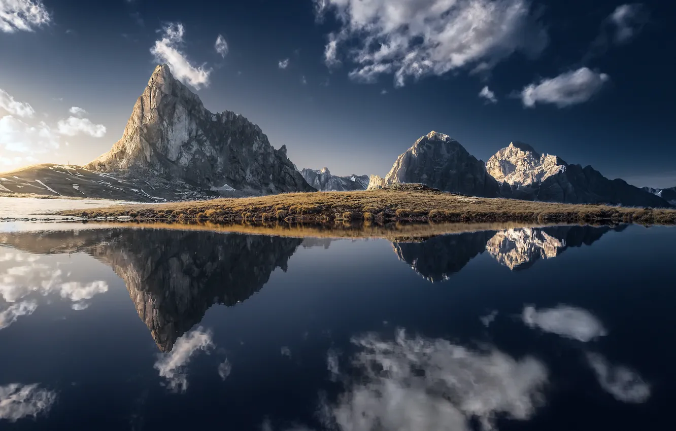 Photo wallpaper the sky, mountains, shore