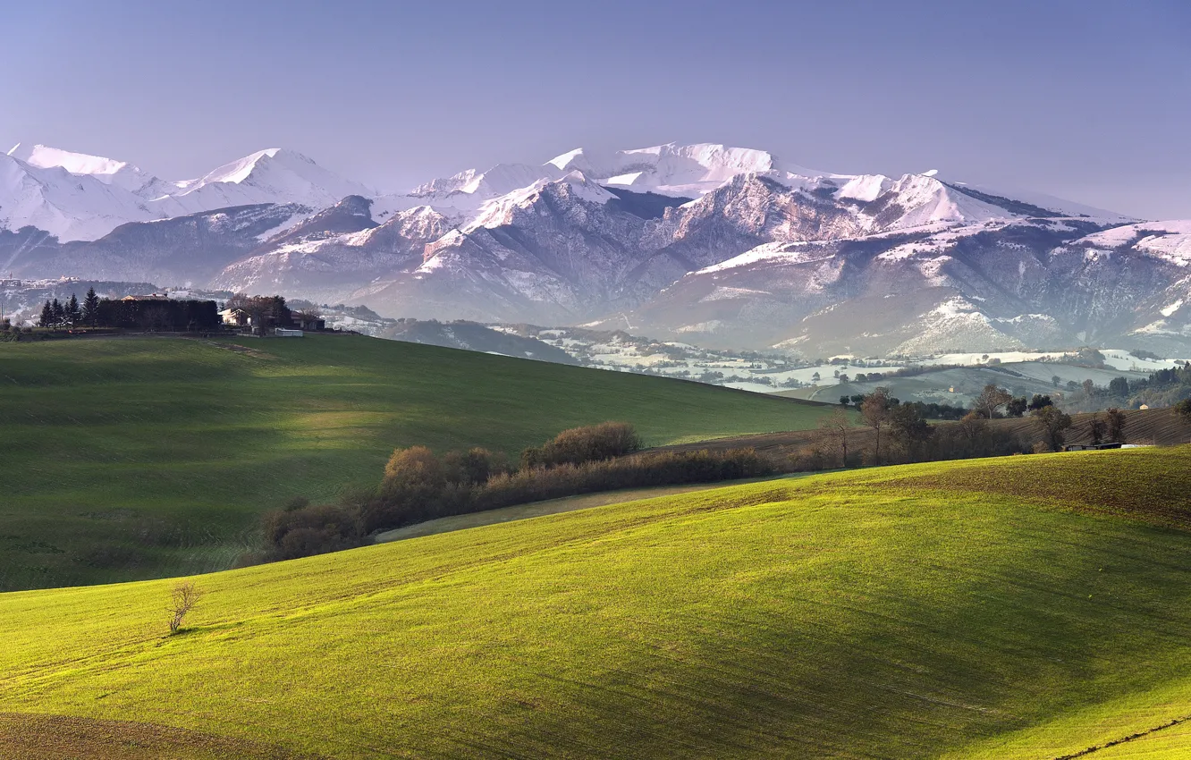 Photo wallpaper the sky, mountains, meadow