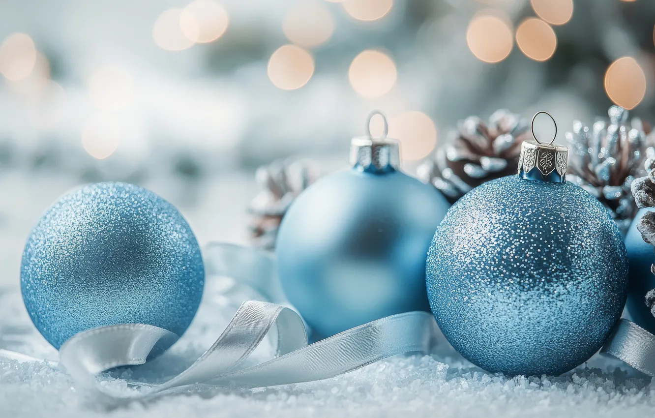 Photo wallpaper winter, balls, snow, blue, new year, Christmas, tape, bumps