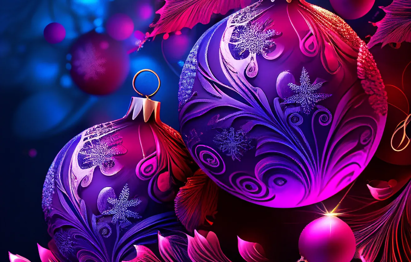 Photo wallpaper balls, light, lights, balls, pattern, graphics, Christmas, New year