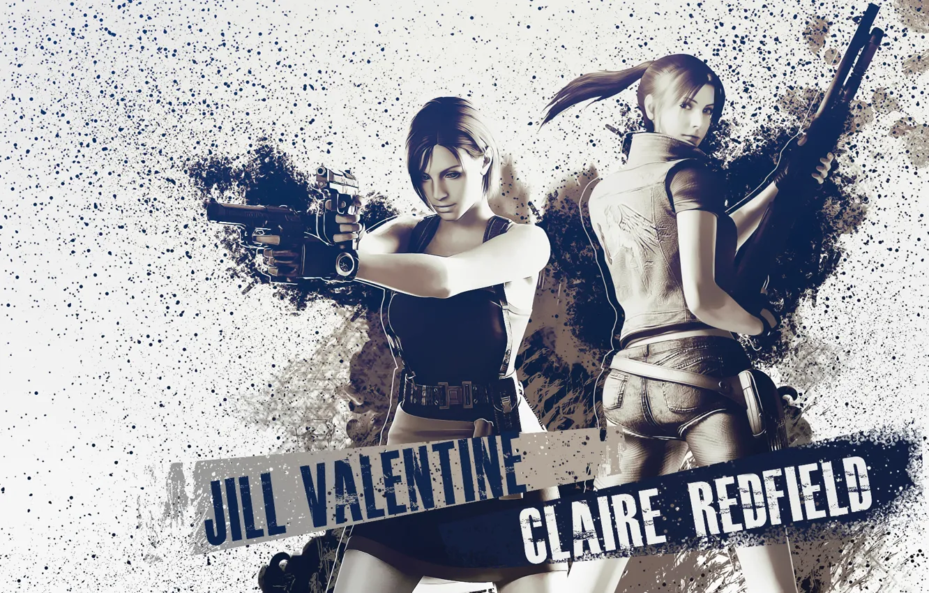 Photo wallpaper weapons, gun, Resident Evil, Biohazard, Jill Valentine, Claire Redfield