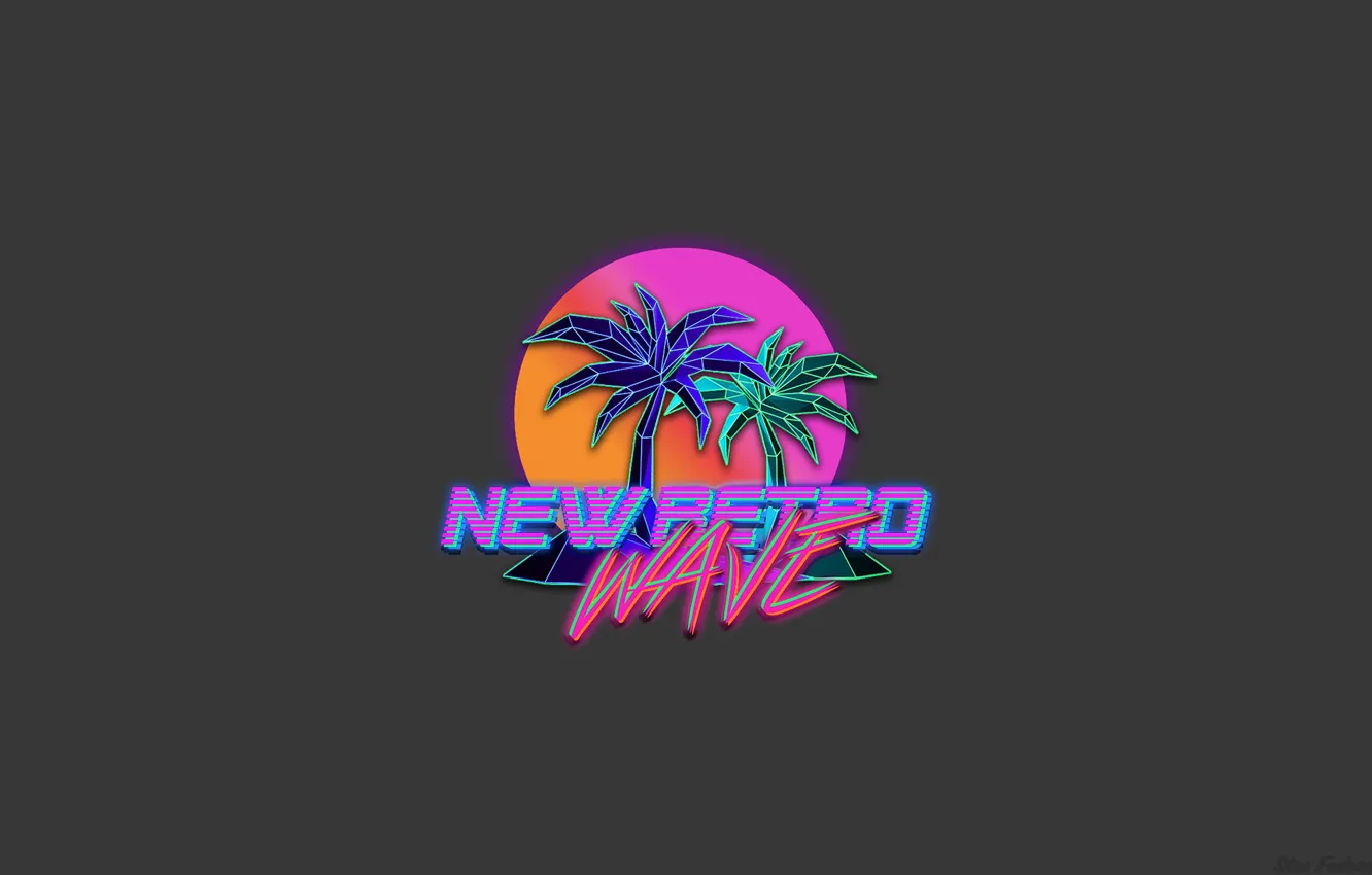 Photo wallpaper Music, Neon, Palm trees, Background, Synthpop, Synth, Retrowave, Synthwave