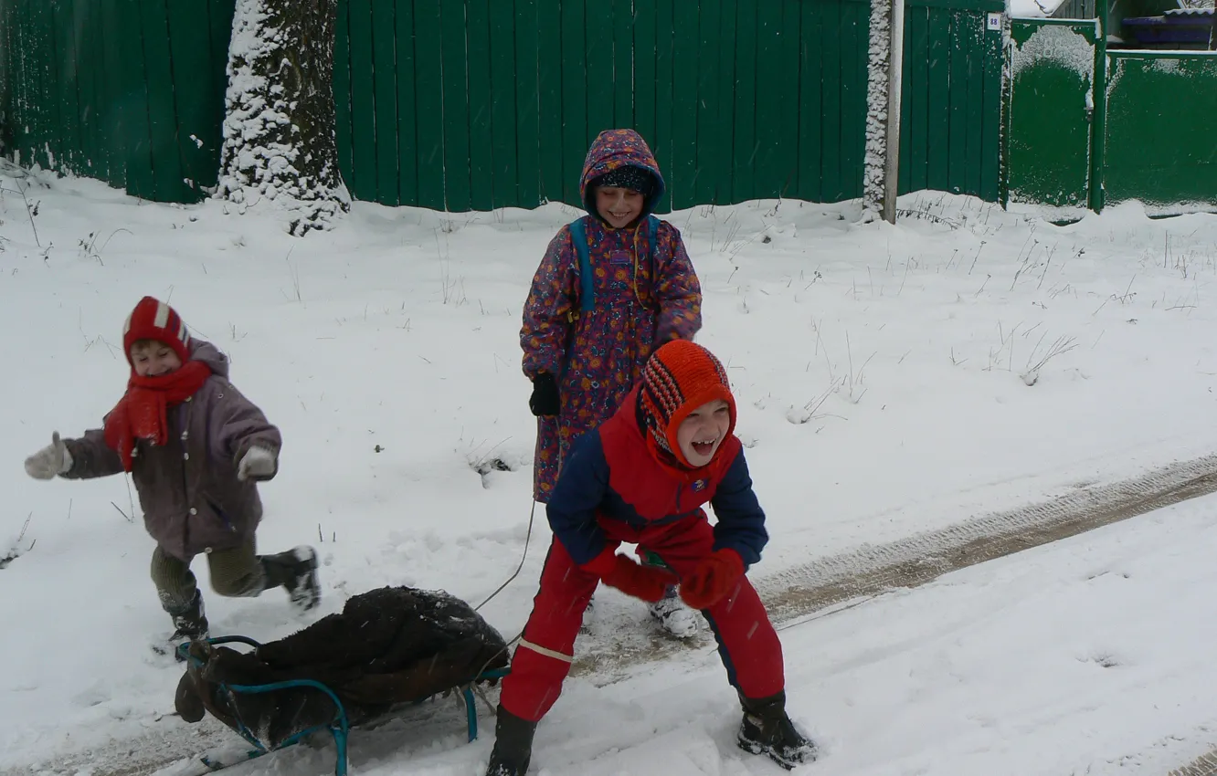 Photo wallpaper winter, joy, happiness, children, Belarus, my photo