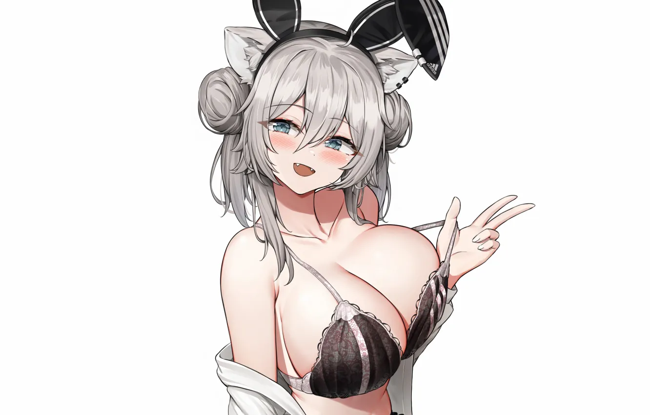 Photo wallpaper girl, sexy, cleavage, boobs, animal ears, anime, blue eyes, beautiful