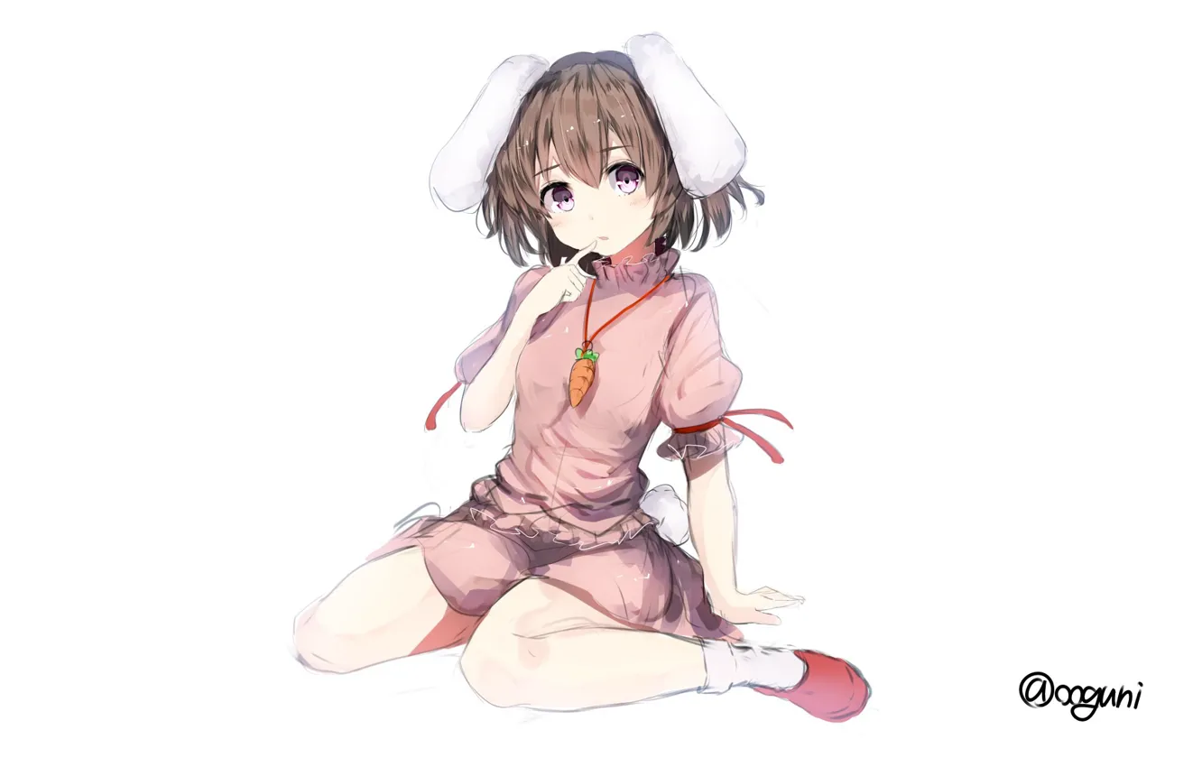 Photo wallpaper carrot, white background, sitting, ears, touhou, art, Touhou Project, Wowoguni