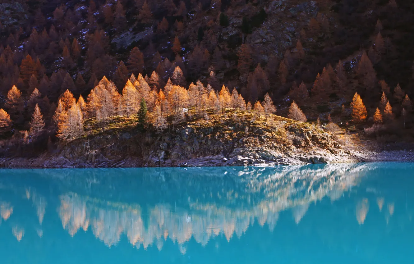 Photo wallpaper nature, autumn, body, blue water