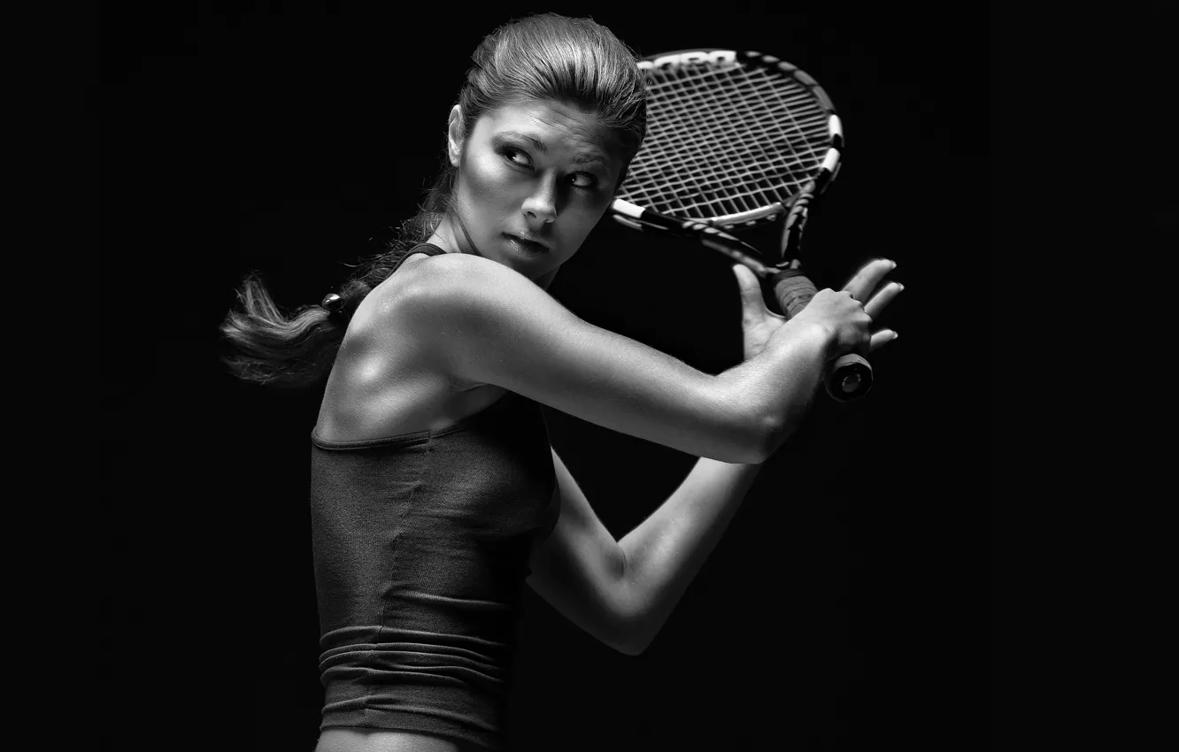 Photo wallpaper look, girl, Mike, racket, braid, tennis