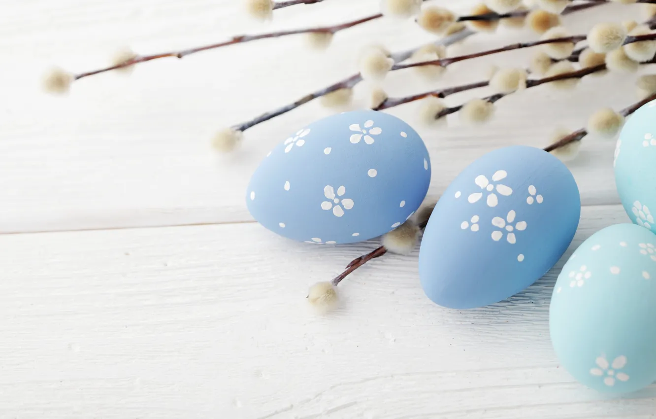 Photo wallpaper Easter, wood, Verba, spring, Easter, eggs, decoration, Happy