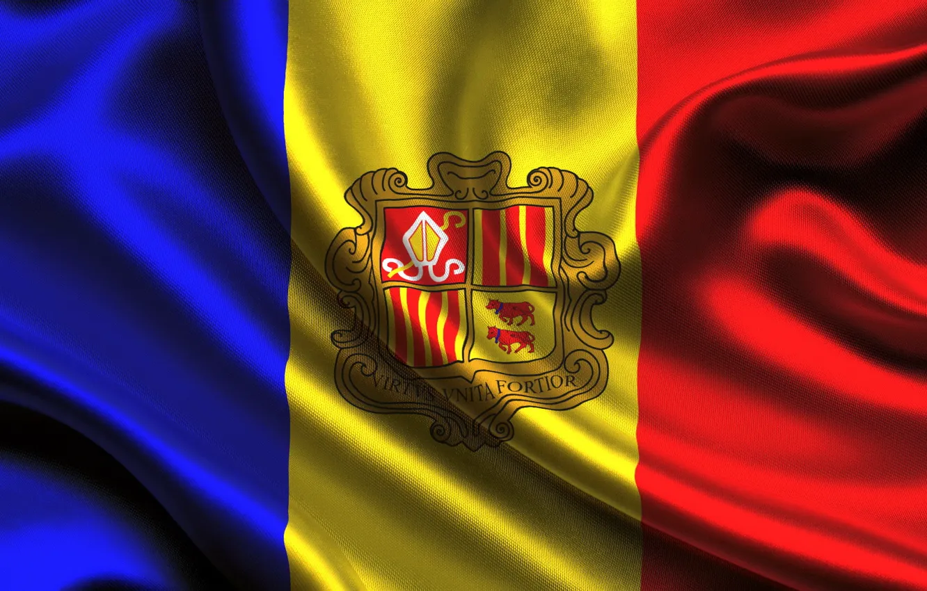 Photo wallpaper Flag Of Andorra, The Andorran flag, Flag of Andorra, Flag Of The Principality Of Andorra