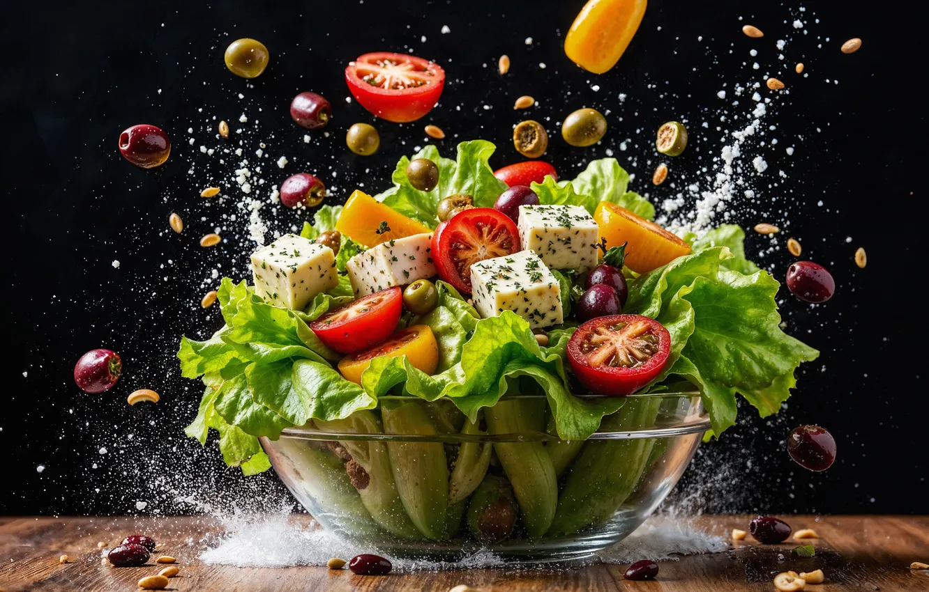 Photo wallpaper food, salad, AI Art