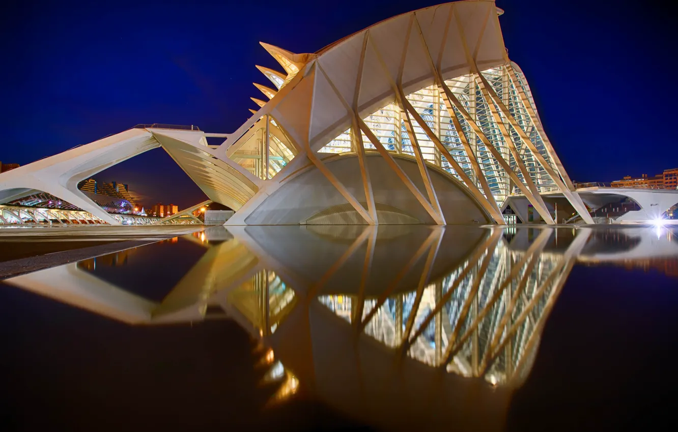 Photo wallpaper lights, reflection, the evening, backlight, Spain, Valencia