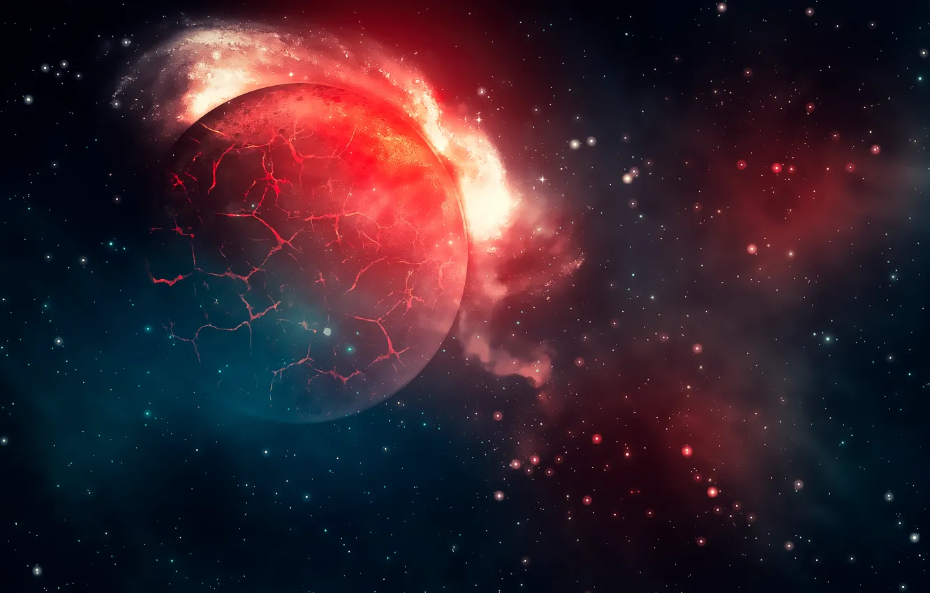 Photo wallpaper space, stars, cracked, planet