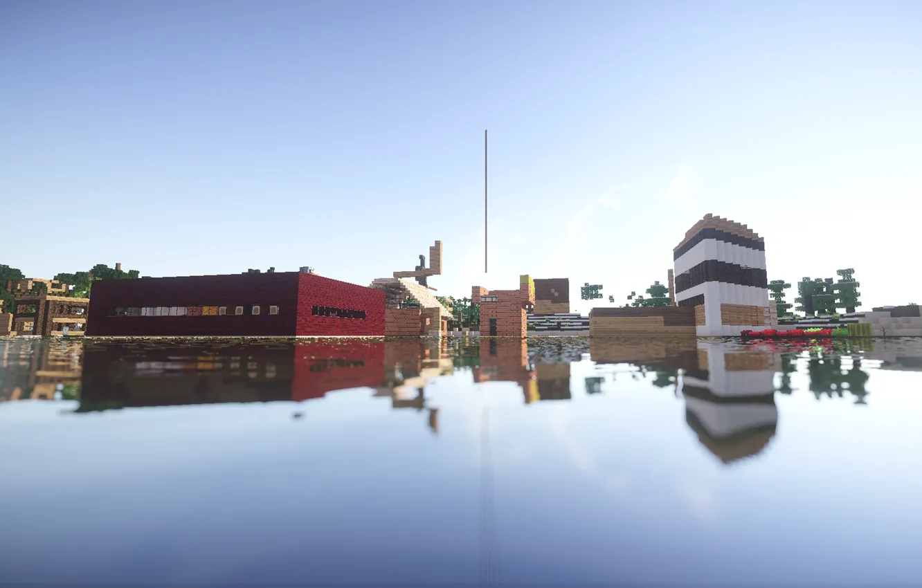 Photo wallpaper the sky, water, reflection, home, minecraft