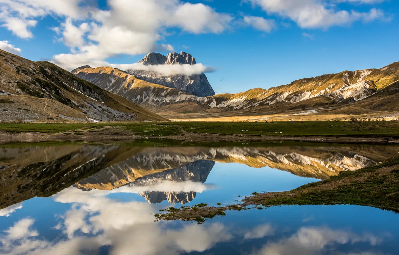Photo wallpaper the sky, clouds, mountains, lake