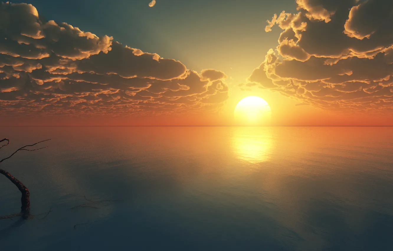Photo wallpaper sea, the sky, the sun, clouds, sunset