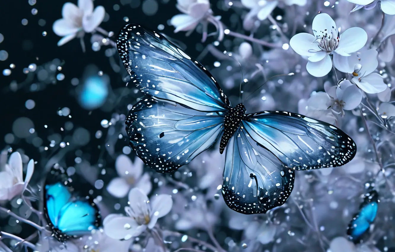 Photo wallpaper flowers, nature, Wallpaper, butterfly, different, 4K Wallpaper, 8k wallpaper