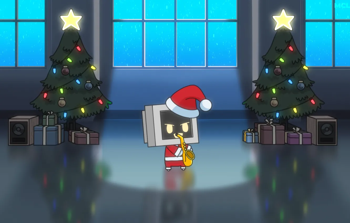 Photo wallpaper music, tree, robot, Santa