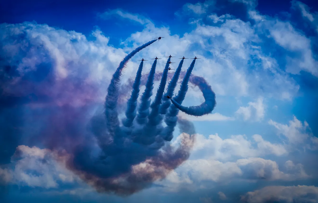 Photo wallpaper The SKY, CLOUDS, TEAM, SMOKE, AIRCRAFT, TRAIL