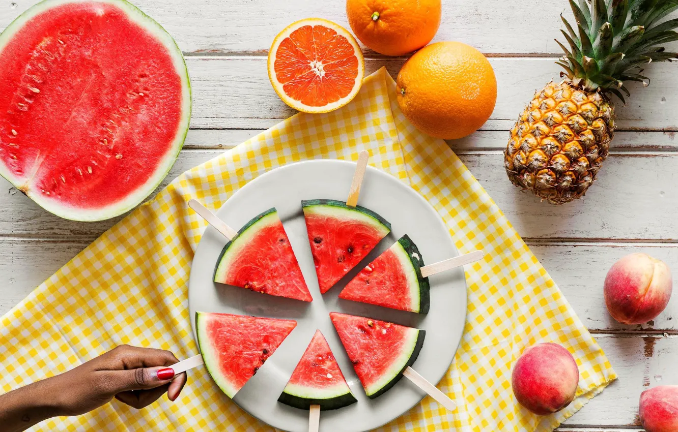 Photo wallpaper orange, watermelon, fruit, pineapple