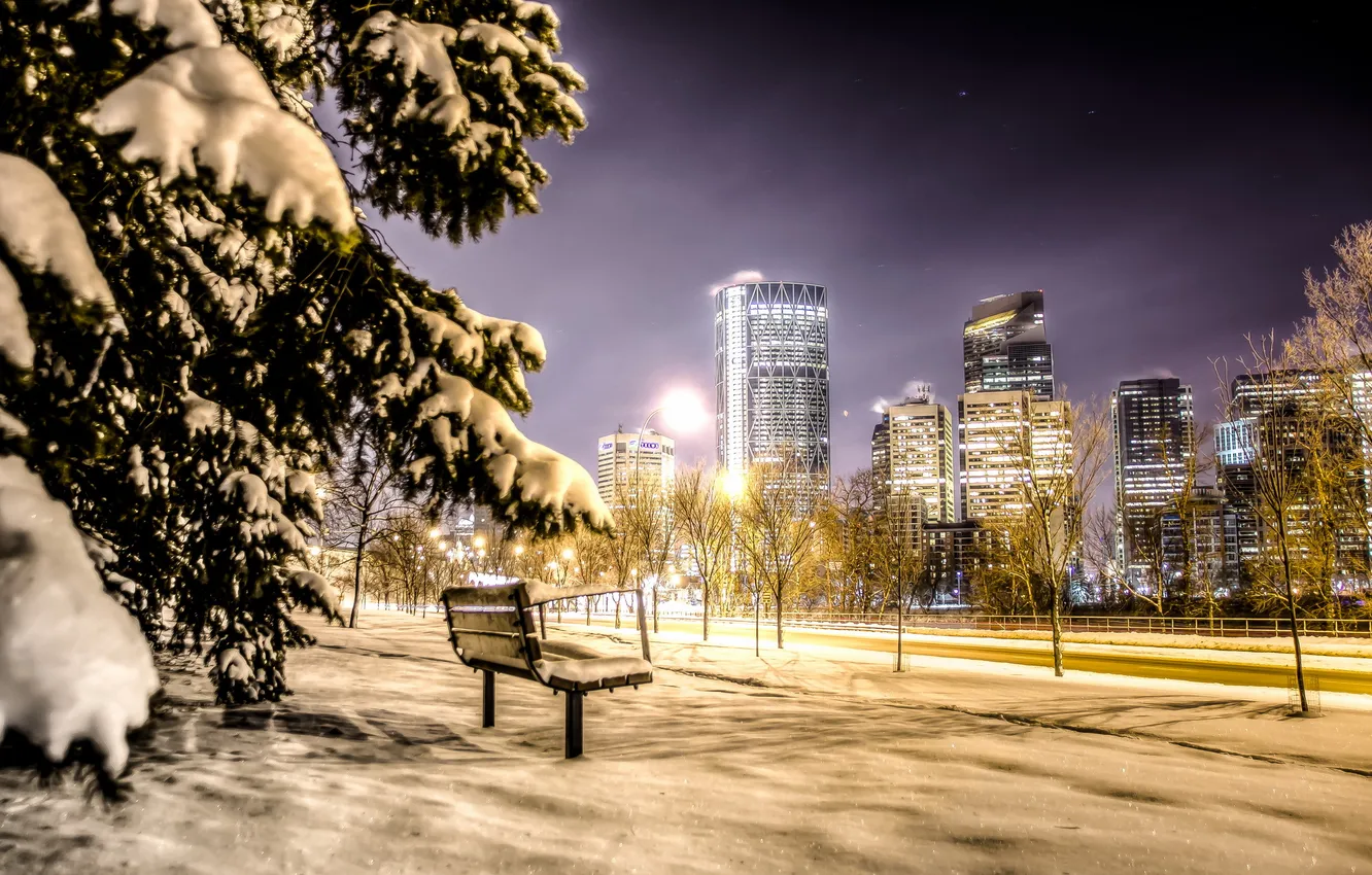 Photo wallpaper night, the city, bench, Calgary