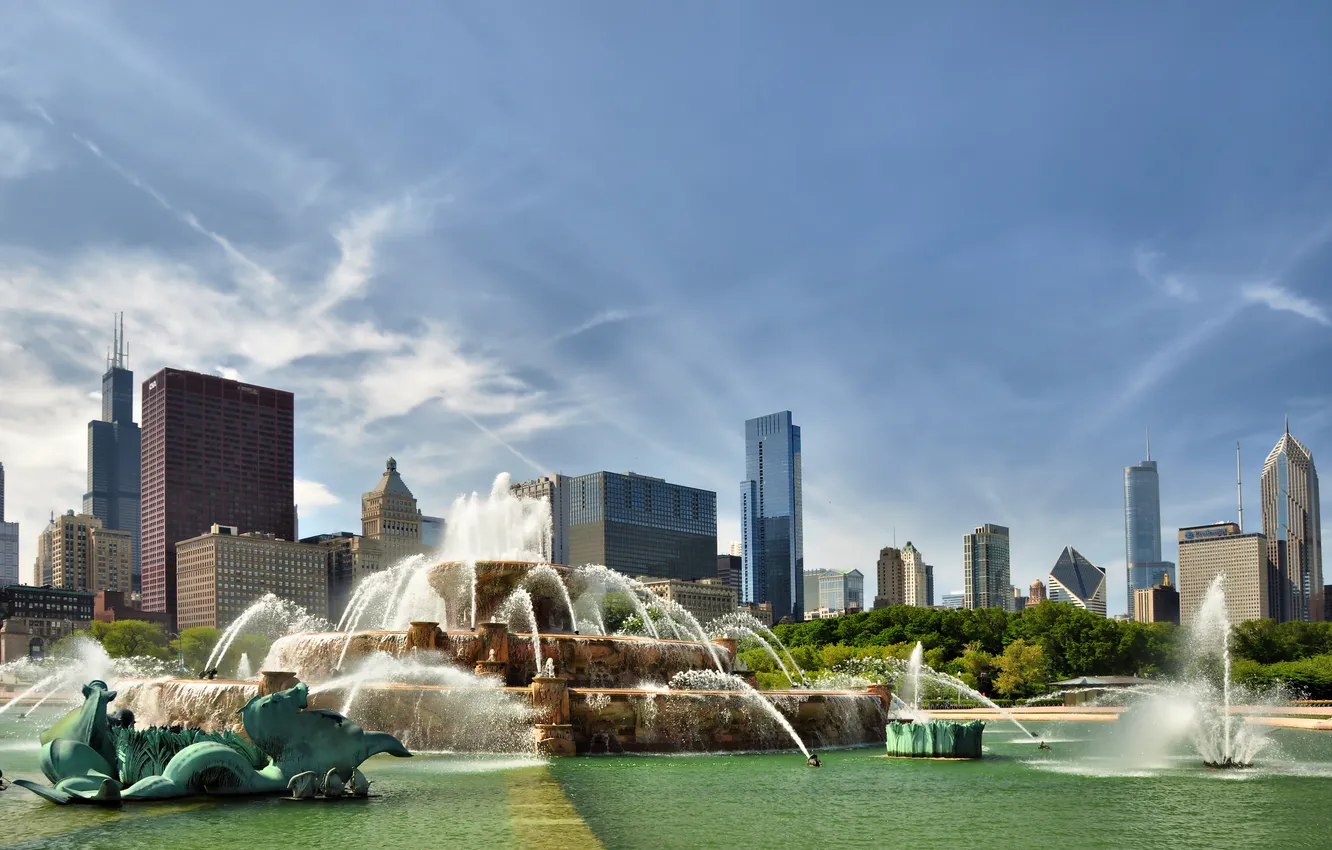Photo wallpaper the city, Park, Chicago, fountains, Illinois