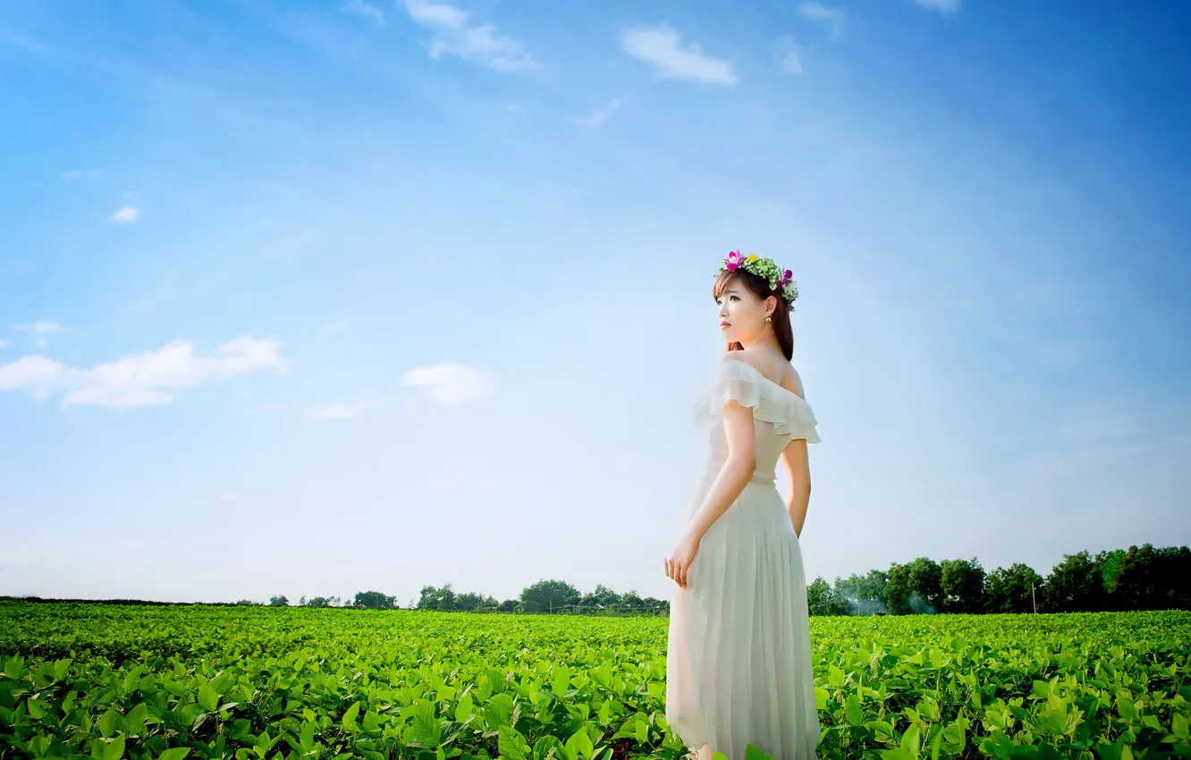 Photo wallpaper the sky, girl, nature, beauty, Asian