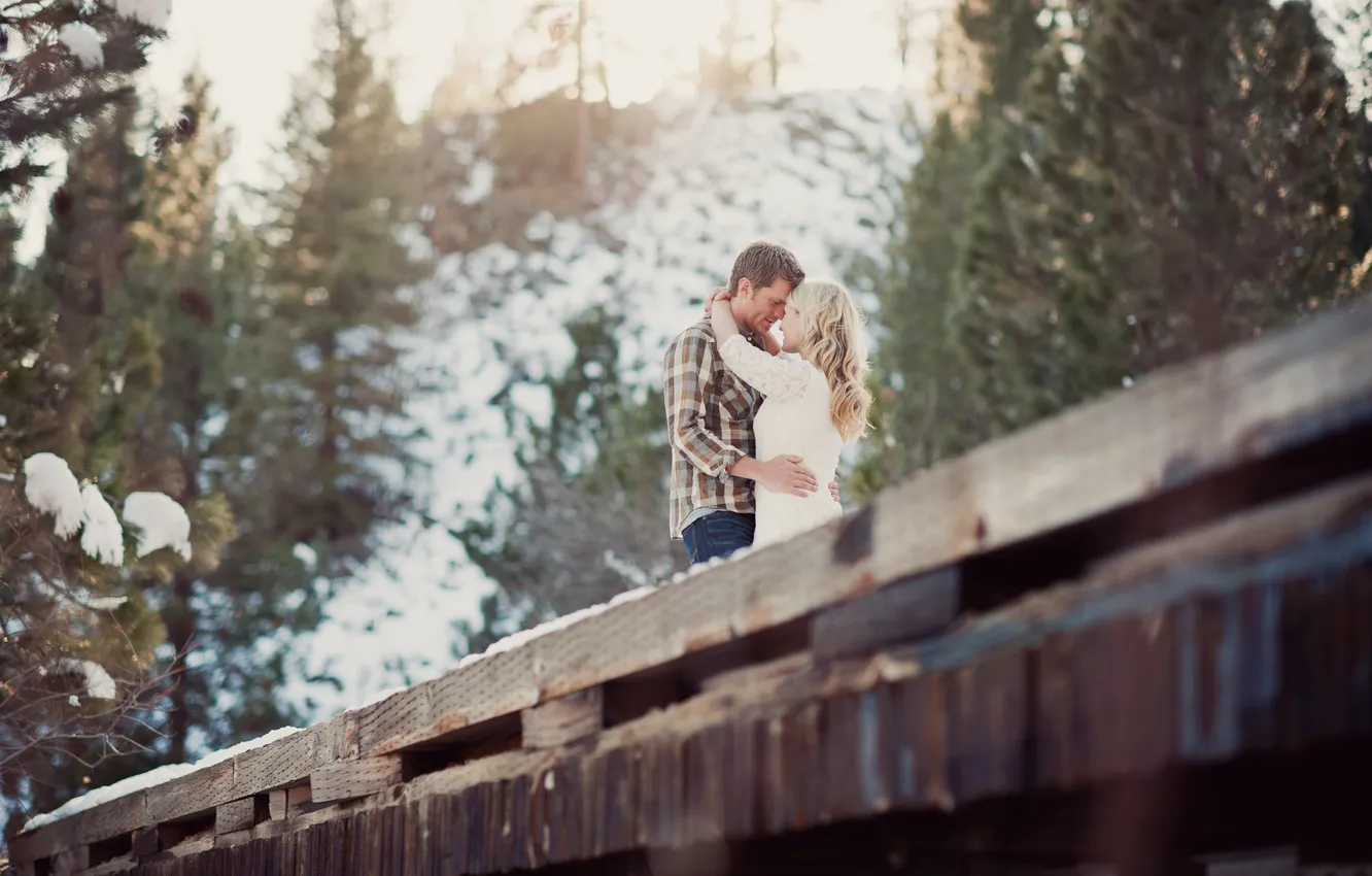 Photo wallpaper girl, hugs, blonde, guy, lovers