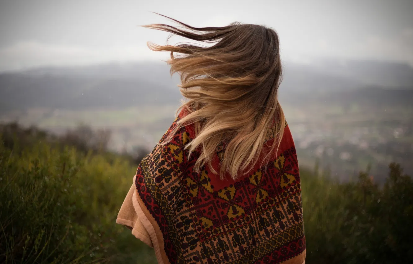Photo wallpaper girl, the wind, hair, blonde