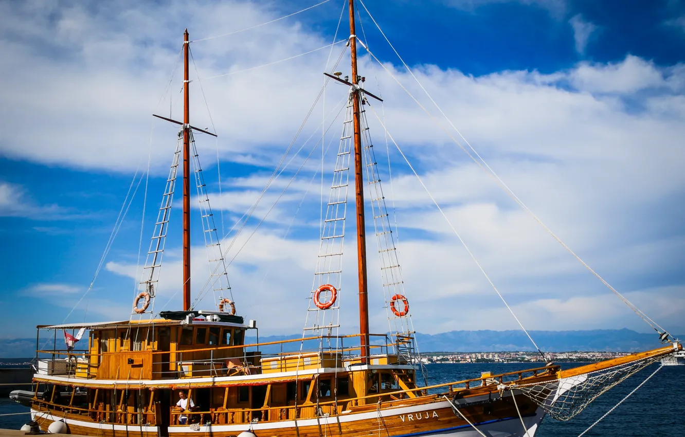 Photo wallpaper sky, sea, blue, ship, Croatia