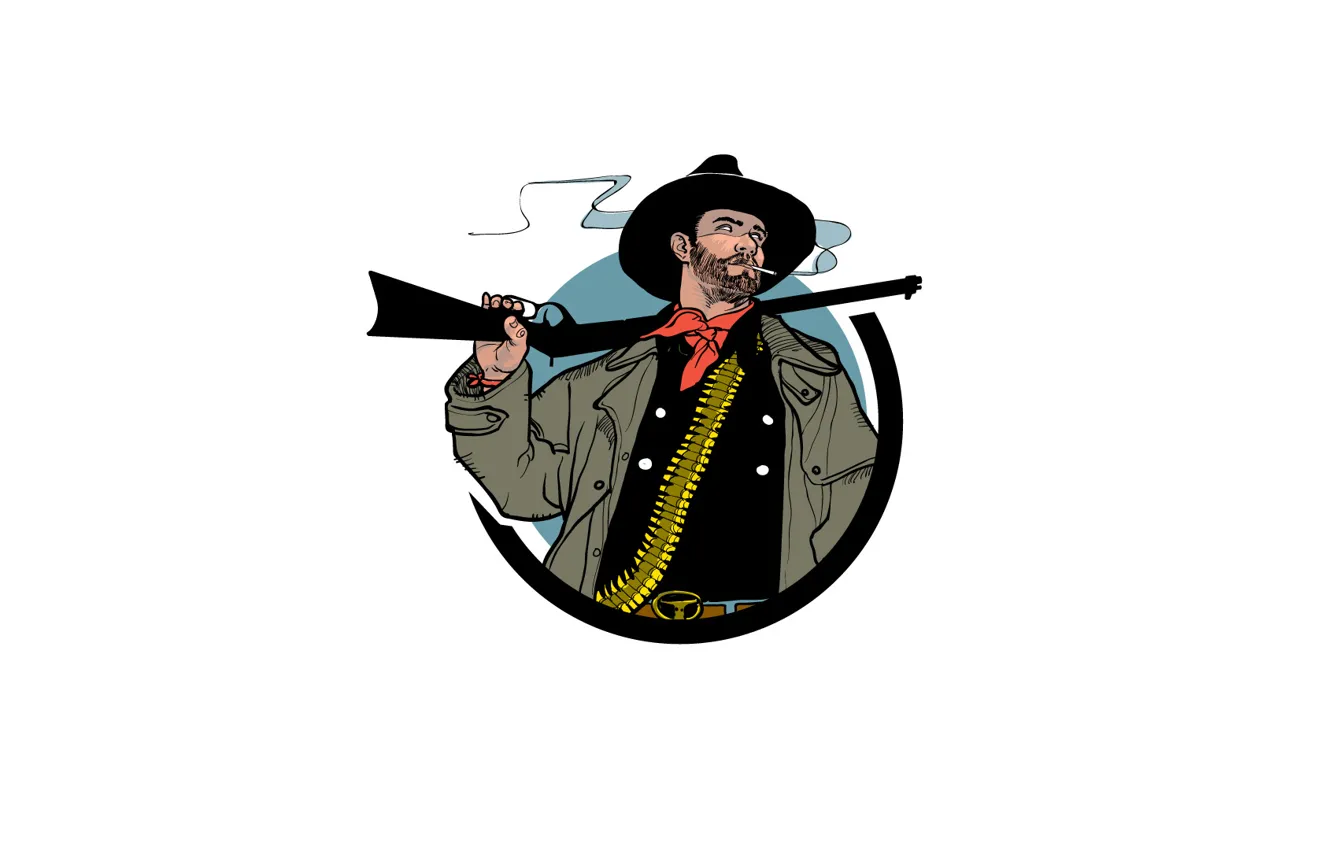 Photo wallpaper weapons, smoke, hat, cigarette, cowboy, rifle